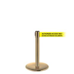 QueuePro 250 Mini Xtra, Satin Brass, Barrier with 3" wide 11' ACCESO AUTORIZADO SOLAMENTE Belt