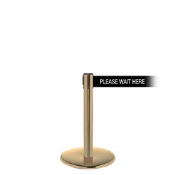 QueuePro 250 Mini Xtra, Satin Brass, Barrier with 3" wide 11' PLEASE WAIT HERE Belt