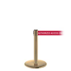 QueuePro 250 Mini Xtra, Satin Brass, Barrier with 3" wide 11' AUTHORIZED ACCESS ONLY - RED Belt