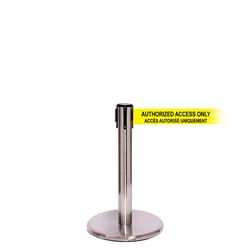 QueuePro 250 Mini Xtra, Satin Chrome, Barrier with 3" wide 11' ACCES AUTORISE UNIQUEMENT Belt