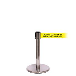 QueuePro 250 Mini Xtra, Satin Chrome, Barrier with 3" wide 11' PRECAUCION - NO ENTRAR Belt
