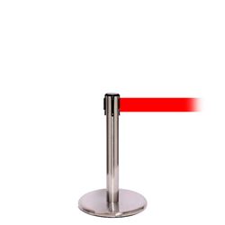 QueuePro 250 Mini Xtra, Satin Chrome, Barrier with 3" wide 11' Red Belt