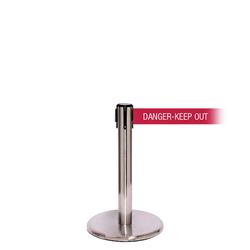 QueuePro 250 Mini Xtra, Satin Chrome, Barrier with 3" wide 11' DANGER-KEEP OUT - RED Belt