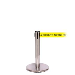 QueuePro 250 Mini Xtra, Satin Chrome, Barrier with 3" wide 11' AUTHORIZED ACCESS ONLY Belt