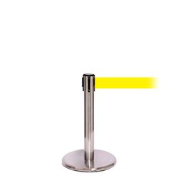 QueuePro 250 Mini Xtra, Satin Chrome, Barrier with 3" wide 11' Yellow Belt