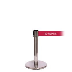QueuePro 250 Mini Xtra, Satin Stainless, Barrier with 3" wide 11' NO PARKING Belt