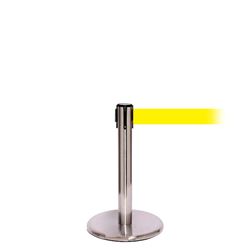 QueuePro 250 Mini Xtra, Satin Stainless, Barrier with 3" wide 11' Yellow Belt