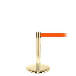 QueuePro 300 Mini, Polished Brass, Barrier with 16' Fluorescent Orange Belt