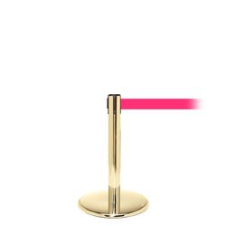 QueuePro 300 Mini, Polished Brass, Barrier with 16' Fluorescent Pink Belt