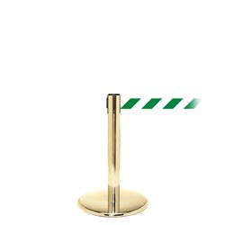 QueuePro 300 Mini, Polished Brass, Barrier with 16' Green/White Diagonal Belt