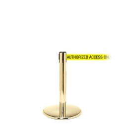 QueuePro 300 Mini, Polished Brass, Barrier with 16' AUTHORIZED ACCESS ONLY Belt