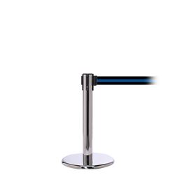 QueuePro 300 Mini, Polished Chrome, Barrier with 16' Black/Blue Stripe Belt