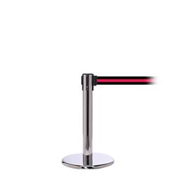 QueuePro 300 Mini, Polished Chrome, Barrier with 16' Black/Red Stripe Belt