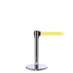QueuePro 300 Mini, Polished Chrome, Barrier with 16' Yellow/Reflective Stripe Belt