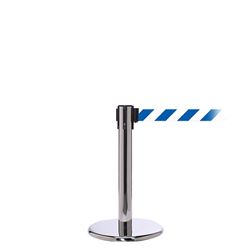 QueuePro 300 Mini, Polished Stainless, Barrier with 16' Blue/White Diagonal Belt