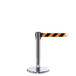 QueuePro 300 Mini, Polished Stainless, Barrier with 16' Orange/Black Diagonal Belt