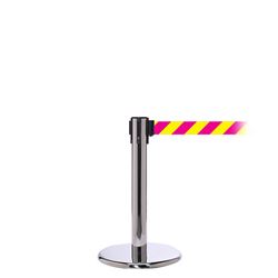 QueuePro 300 Mini, Polished Stainless, Barrier with 16' Magenta/Yellow Diagonal Belt
