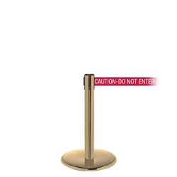 QueuePro 300 Mini, Satin Brass, Barrier with 16' CAUTION-DO NOT ENTER - RED Belt