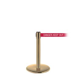 QueuePro 300 Mini, Satin Brass, Barrier with 16' DANGER-KEEP OUT - RED Belt
