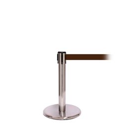 QueuePro 300 Mini, Satin Chrome, Barrier with 16' Brown Belt