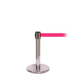 QueuePro 300 Mini, Satin Chrome, Barrier with 16' Fluorescent Pink Belt