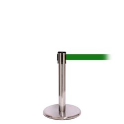 QueuePro 300 Mini, Satin Chrome, Barrier with 16' Green Belt