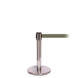 QueuePro 300 Mini, Satin Chrome, Barrier with 16' Olive Green Belt