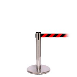 QueuePro 300 Mini, Satin Chrome, Barrier with 16' Red/Black Diagonal Belt
