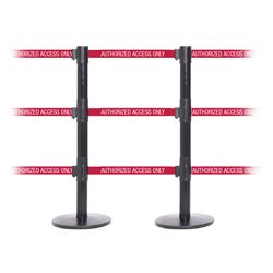QueuePro 250 Triple, Black, Barrier with triple 11' AUTHORIZED ACCESS ONLY - RED Belt