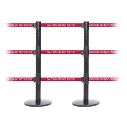 QueuePro 250 Triple, Black, Barrier with triple 11' CAUTION-DO NOT ENTER - RED Belt