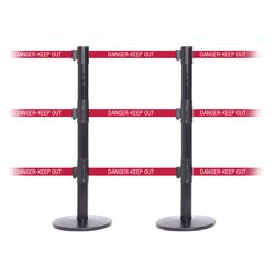 QueuePro 250 Triple, Black, Barrier with triple 11' DANGER-KEEP OUT - RED Belt