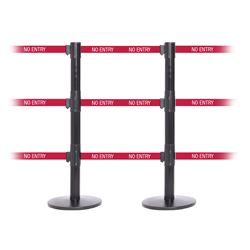 QueuePro 250 Triple, Black, Barrier with triple 11' NO ENTRY Belt