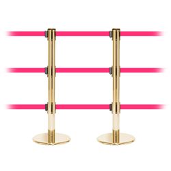 QueuePro 250 Triple, Polished Brass, Barrier with triple 11' Fluorescent Pink Belt