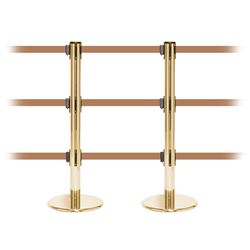 QueuePro 250 Triple, Polished Brass, Barrier with triple 11' Light Brown Belt