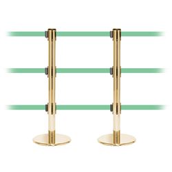 QueuePro 250 Triple, Polished Brass, Barrier with triple 11' Light Green Belt