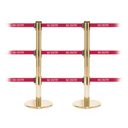 QueuePro 250 Triple, Polished Brass, Barrier with triple 11' NO ENTRY Belt