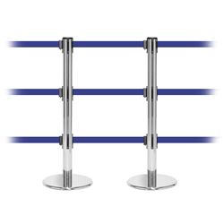 QueuePro 250 Triple, Polished Chrome, Barrier with triple 11' Blue Belt
