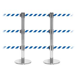 QueuePro 250 Triple, Polished Chrome, Barrier with triple 11' Blue/White Diagonal Belt