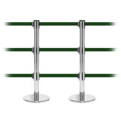 QueuePro 250 Triple, Polished Chrome, Barrier with triple 11' Dark Green Belt