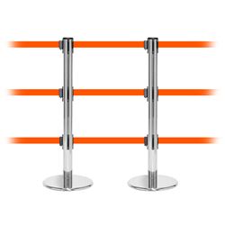 QueuePro 250 Triple, Polished Chrome, Barrier with triple 11' Fluorescent Orange Belt