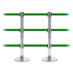 QueuePro 250 Triple, Polished Chrome, Barrier with triple 11' Green Belt