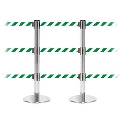 QueuePro 250 Triple, Polished Chrome, Barrier with triple 11' Green/White Diagonal Belt