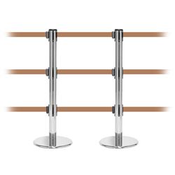 QueuePro 250 Triple, Polished Chrome, Barrier with triple 11' Light Brown Belt