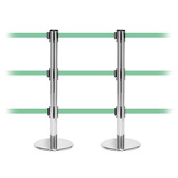 QueuePro 250 Triple, Polished Chrome, Barrier with triple 11' Light Green Belt