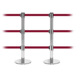 QueuePro 250 Triple, Polished Chrome, Barrier with triple 11' Maroon Belt