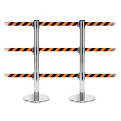 QueuePro 250 Triple, Polished Chrome, Barrier with triple 11' Orange/Black Diagonal Belt
