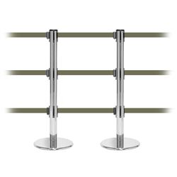 QueuePro 250 Triple, Polished Chrome, Barrier with triple 11' Olive Green Belt