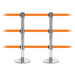 QueuePro 250 Triple, Polished Chrome, Barrier with triple 11' Orange Belt
