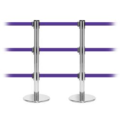 QueuePro 250 Triple, Polished Chrome, Barrier with triple 11' Purple Belt