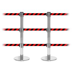 QueuePro 250 Triple, Polished Chrome, Barrier with triple 11' Red/Black Diagonal Belt